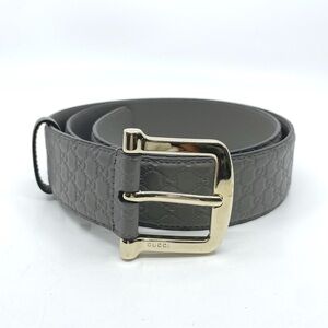 Gucci Gray Embossed Leather Belt with Gold Buckle